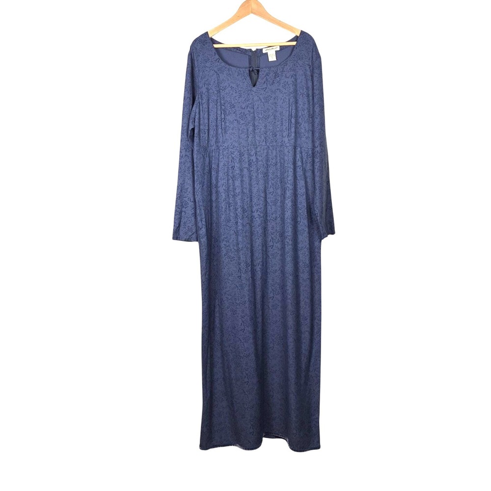 Eddie Bauer Dress XL Tall Blue Microfloral Rayon Long Lagenlook Vintage Cottage